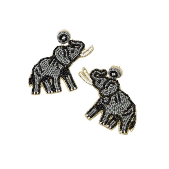 Alabama Elephant Beaded Earrings l Roll Tide Earrings l Game Day Earrings - Picture 1 of 1